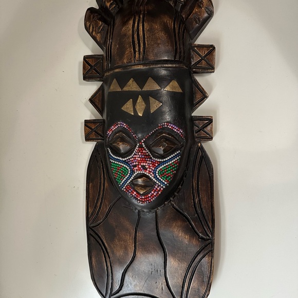 Other - Vintage Handcrafted Wood Brass African Tribal Mask